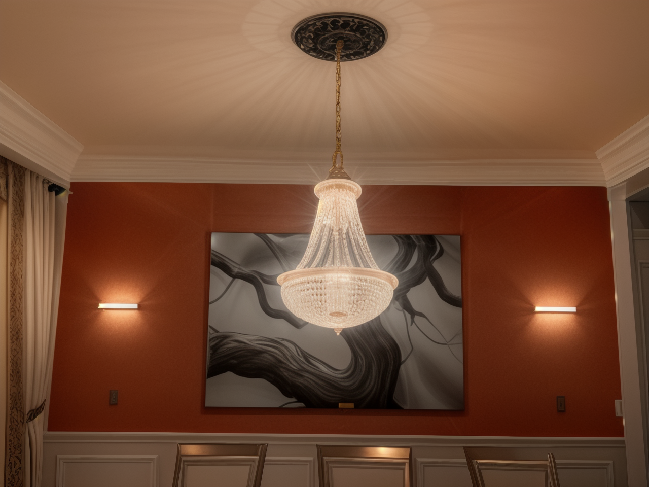Crystal Chandelier and Sconce Installation - Dining Room